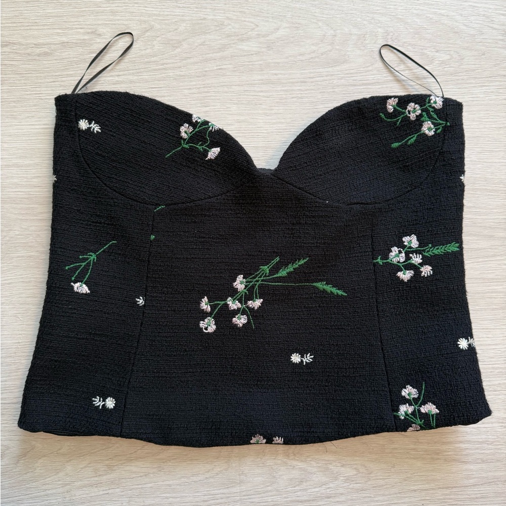 Zara Floral Embroidered Corset Top in Black - Picture 5 of 14